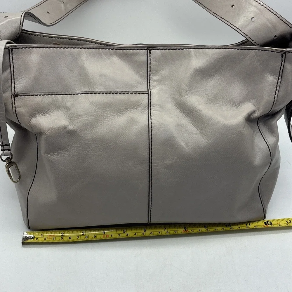 HOBO Int'l Render Shoulder Bag In Polished Leather Light Gray EUC